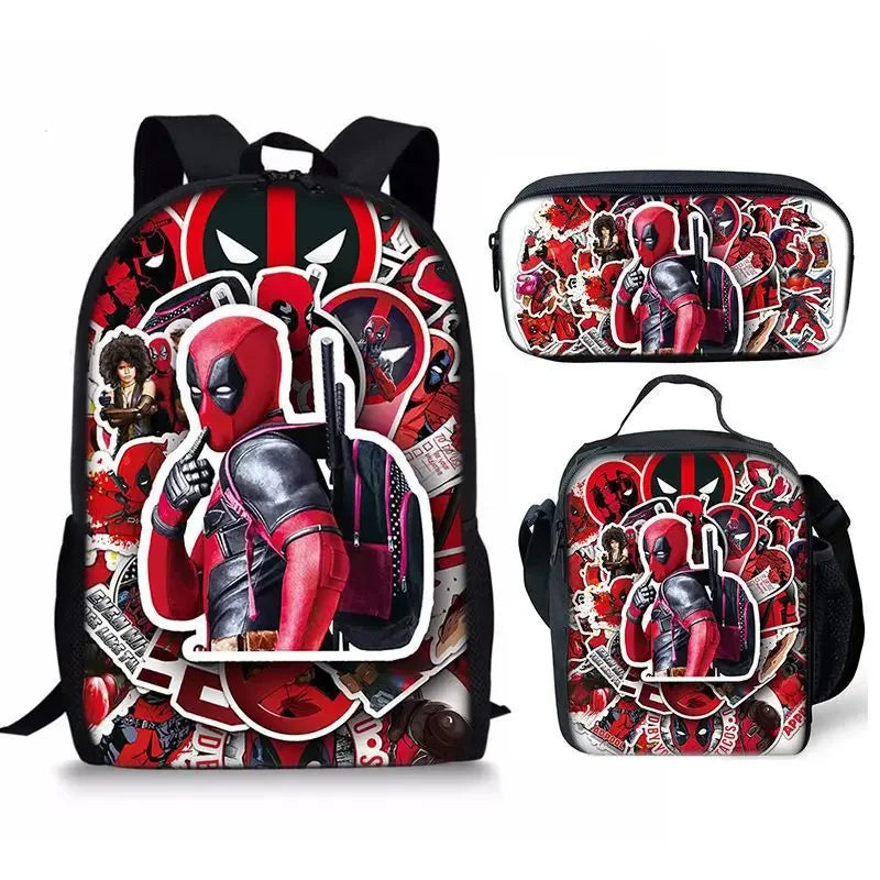 3Pcs Set Deadpools School Bags Pencil Cases Meal Bag Boys' Backpack Schools Supplies Learning Stationery Kids Customizable Gifts