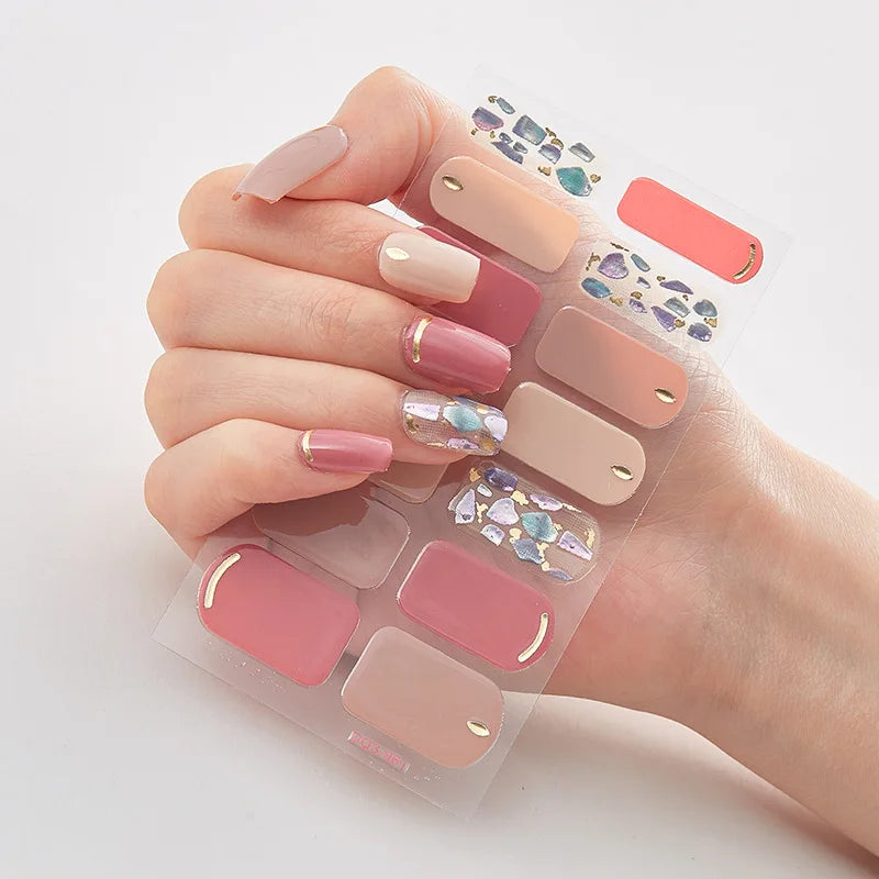 Semi Cured Gel Nails Art Stickers Fashion Solid Color Manicure Decal UV LED Lamp Need Gel Nail Decals Nail Sticker Decoration