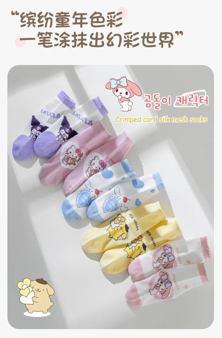 5 Pairs Sanrio Kids Socks Kuromi Kawaii New Fall Winter Cartoon Girl Children Mid-calf Socks Cotton Sock for Girls Gifts