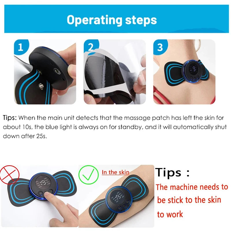 Rechargeable Electric Body Neck Massager Mini Cervical Waist Back Massage Patch Stimulator Massageador Portable Gel Pad Sticker