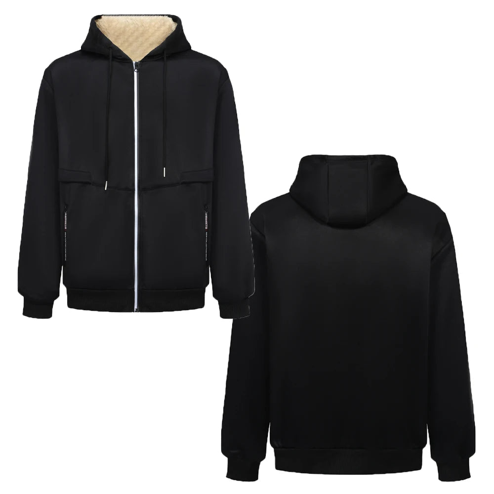 Trendy Sweatshirt Coat Front Pockets Warm Zipper Lamb Wool Jacket Men and Woman Winter Pure Color Plush Lined Cardigan Hoodie