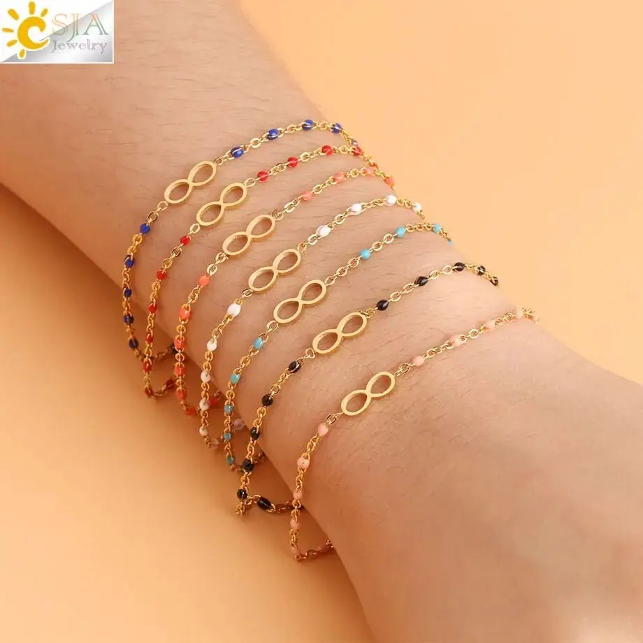 CSJA Fashion Thin Chain Stainless Steel Bracelet for Women Gold Color Cross Charm Enamel Bracelets Summer Jewelry Gift T100
