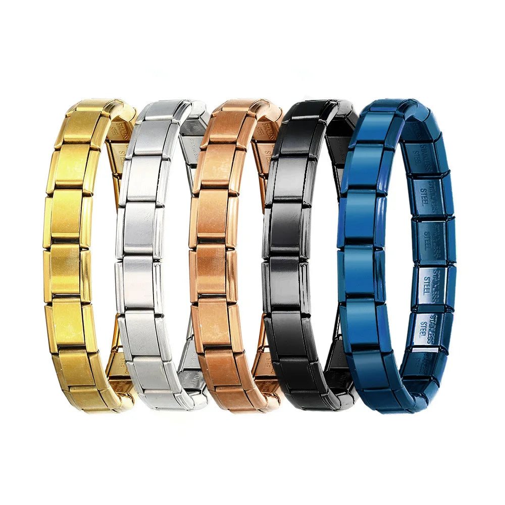 Italian Charm Bracelet Italian Modular Bracelet Block Elastic Splice Stainless Steel Bracelet for Men and Women