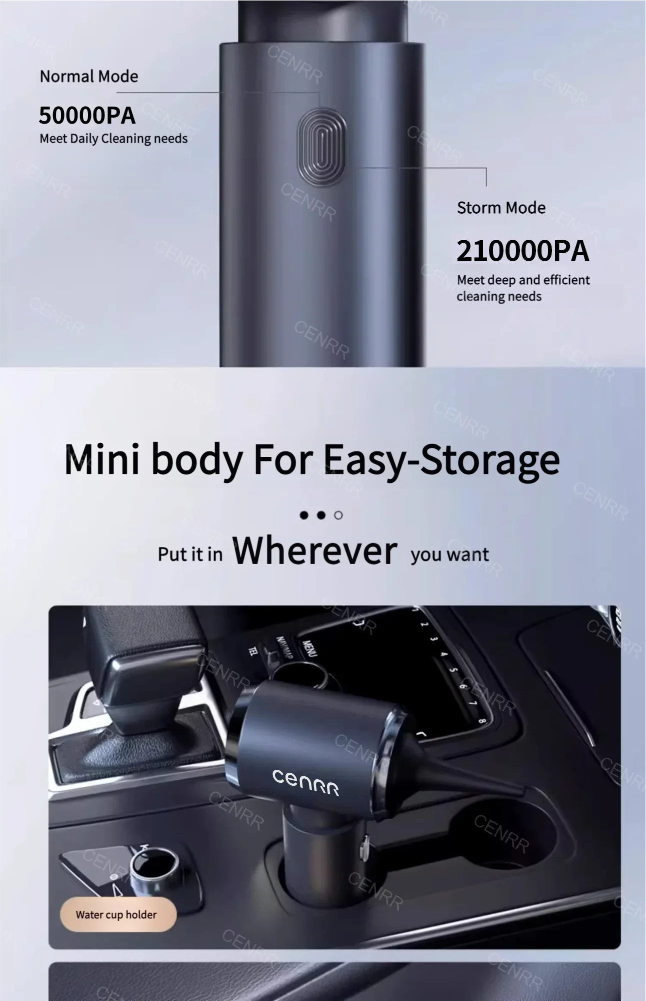 CENRR Car Vacuum Cleaner High Pressure 210000PA Wireless Vacuum Cleaner Cordless Vacuum Cleaner High Suction Cleaning Machine
