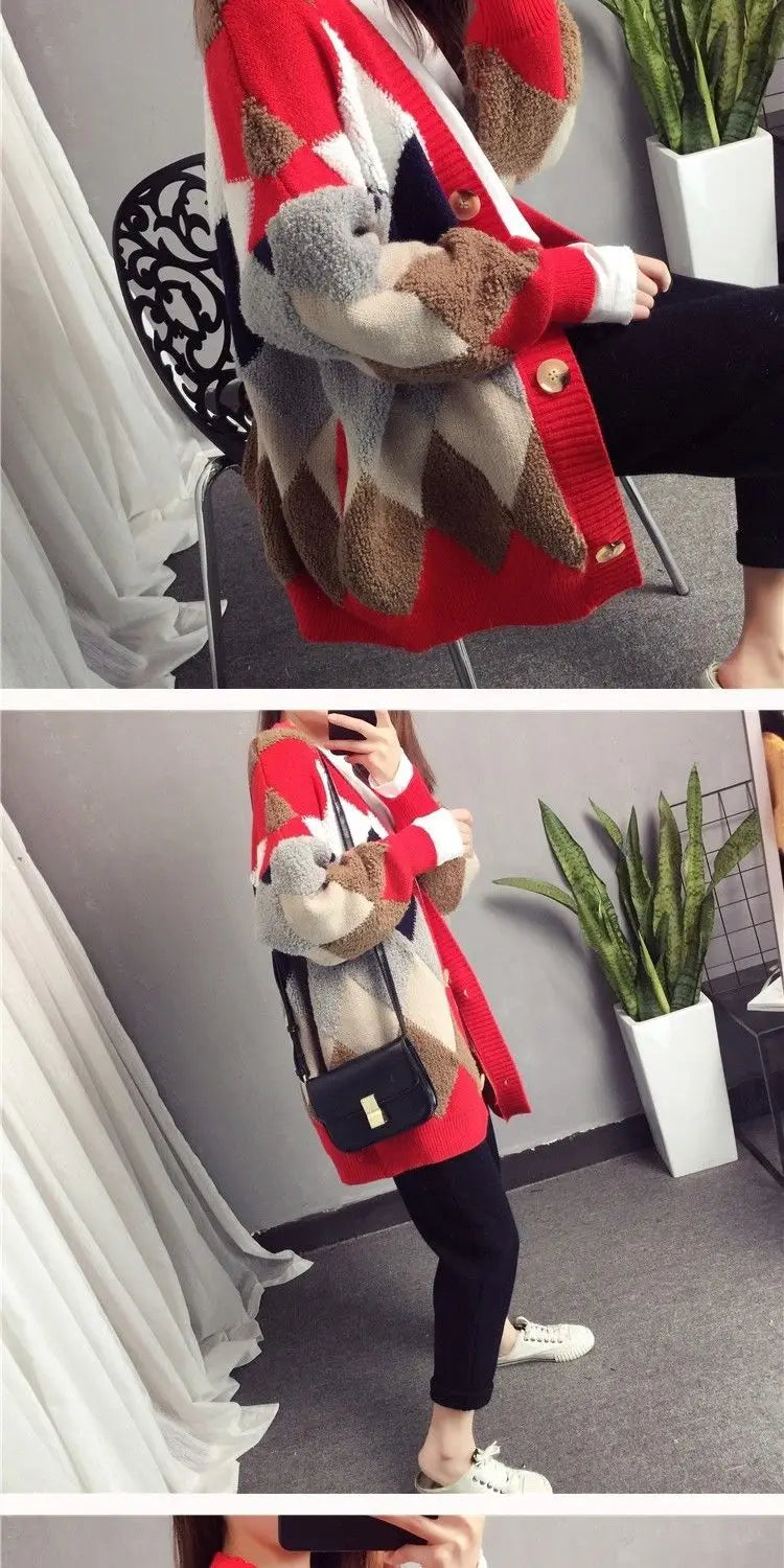 Slouchy Style Sweater Women's Cardigan Loose Autumn and Winter Korean 2023 New Style Outerwear Knitted Jacket Medium Length