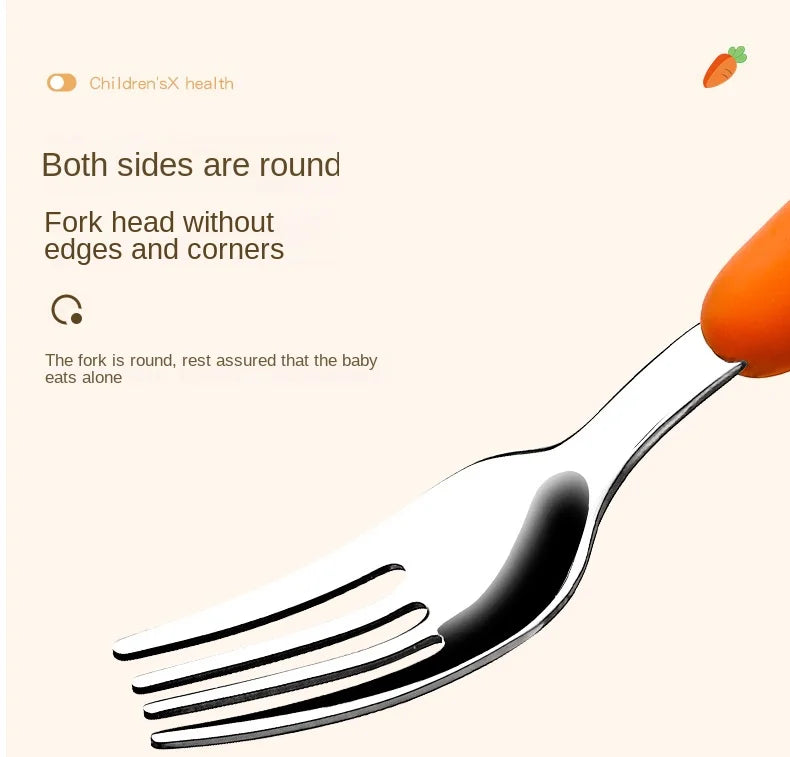 1/3PCS Baby Feeding Utensils Carrots Set Steel Spoon Fork Child Cutlery Tableware Kitchen Gadgets Cake Vegetable Fork Teaspoon