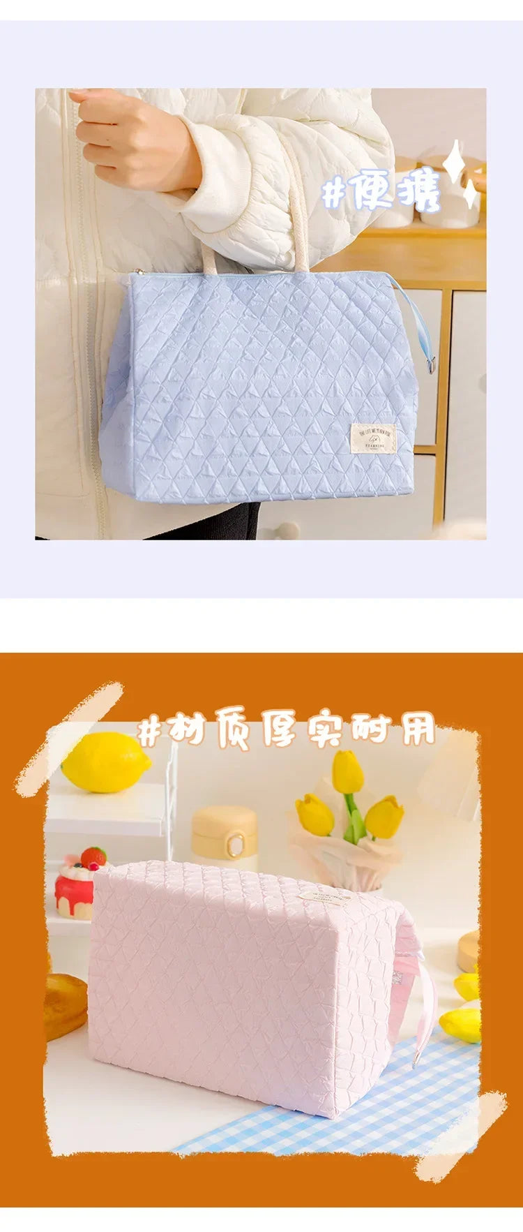 Solid Colour Women Waterproof Tote Bag Insulation Food Bag for Office Lunch Box Bag New Fashionable Simple Large Capacity