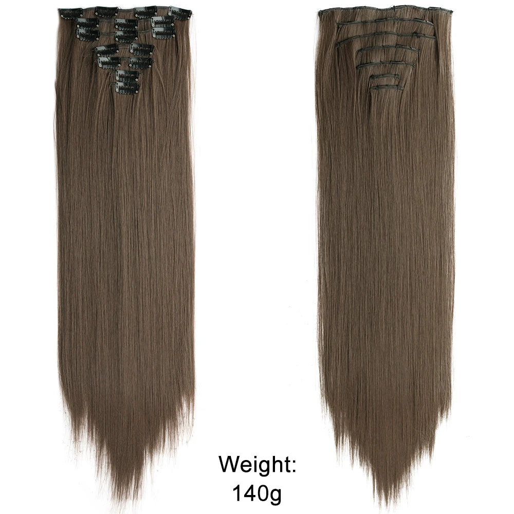 Long Straight Hairstyle 16 Clips 7Pcs/Set Hair Extensions Natural Synthetic Blonde Black Hairpieces Heat Resistant For Women