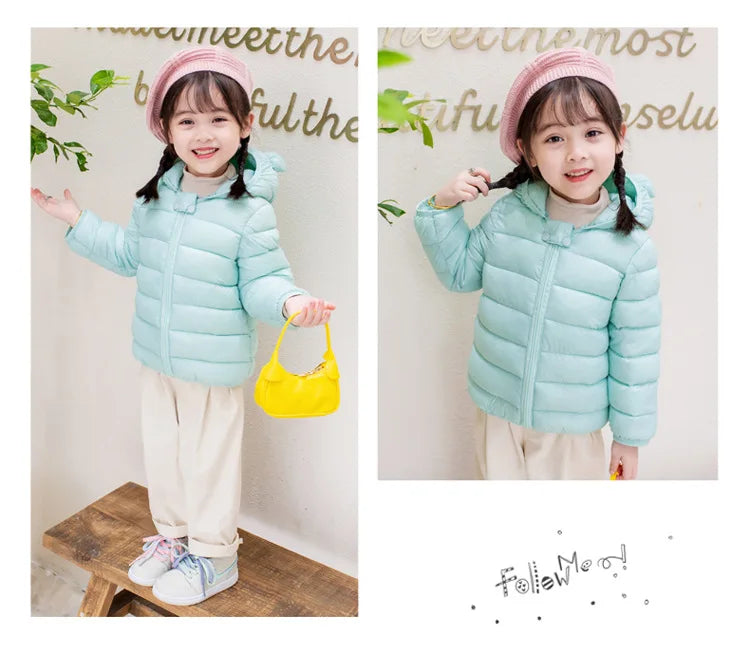 Cute Baby Girls Winter Clothes Kids Light Down Coats with Ear Hoodie Spring Girl Jacket Toddler Children Clothing for Boys Coat