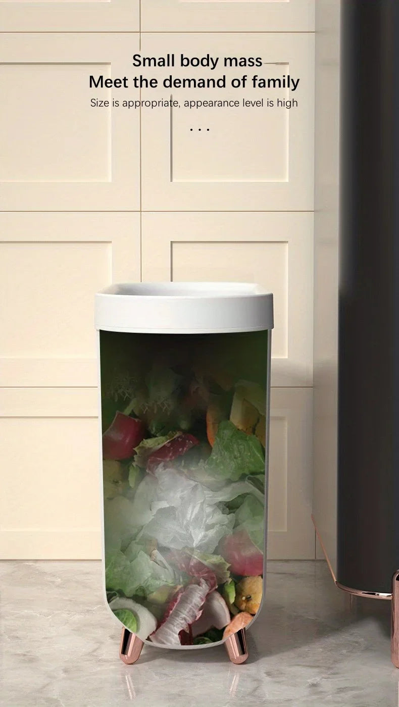 Compact Quiet-Close Trash Can for Bathroom/Bedroom - Electricity-Free, Space-Saving, with Optional Lid