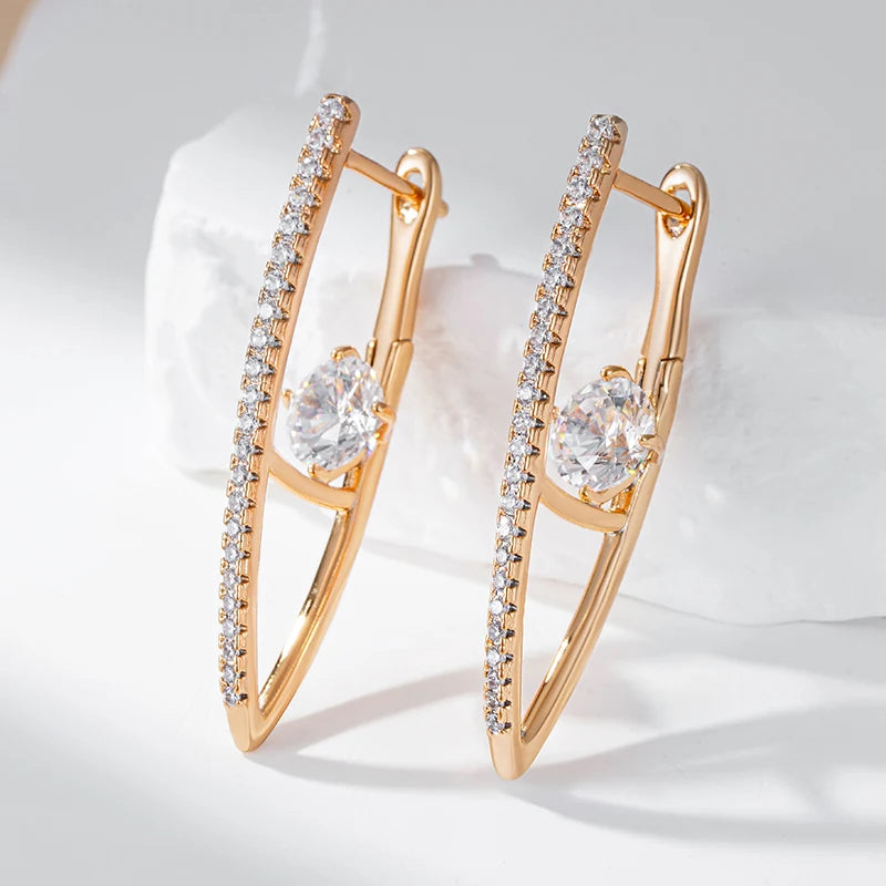 Kinel New 585 Rose Gold Color Long Earrings For Women Girl Fashion V Shape Natural Zircon Accessories High Quality Daily Jewelry