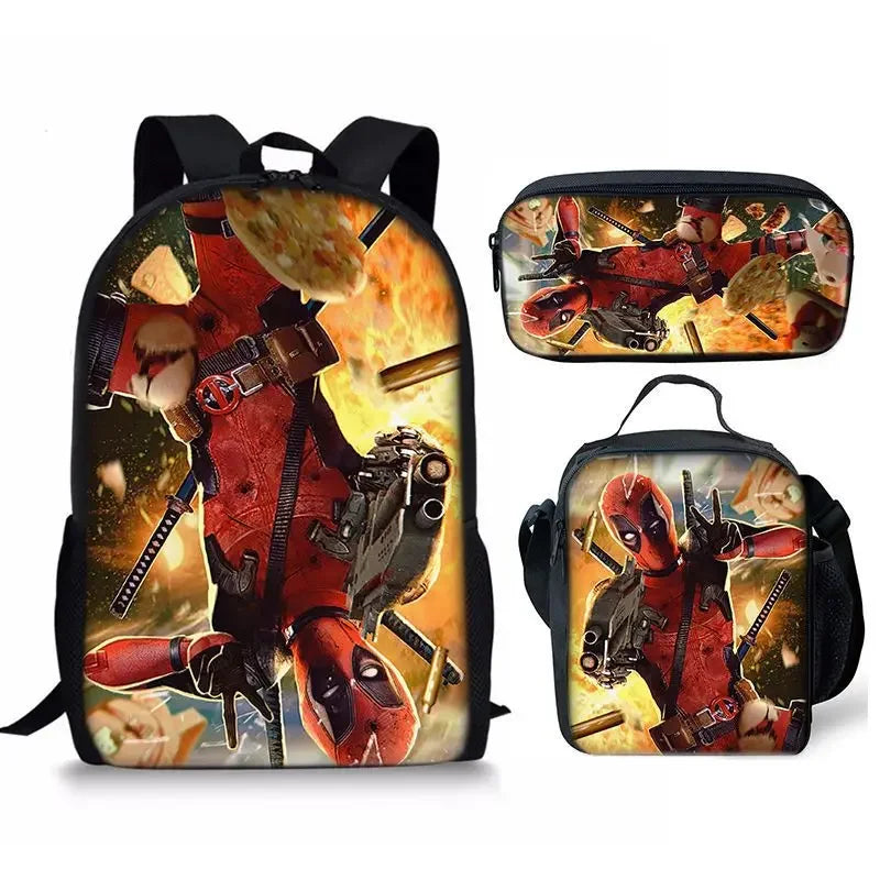 3Pcs Set Deadpools School Bags Pencil Cases Meal Bag Boys' Backpack Schools Supplies Learning Stationery Kids Customizable Gifts