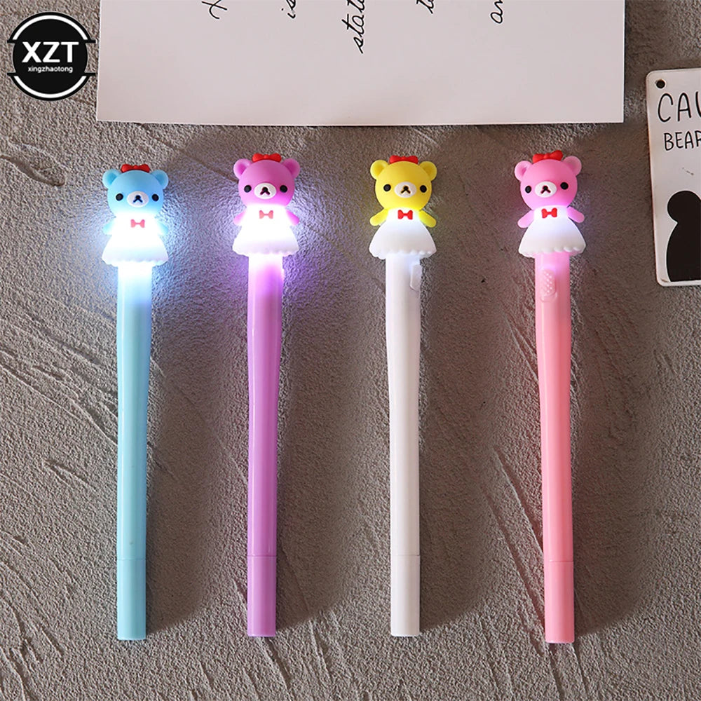 4pcs Gel Pen Unicorn Pen with LED Light Kawai Cute Girl Gel Ink Pen Luminous Pen School Stationery Children's Stationery