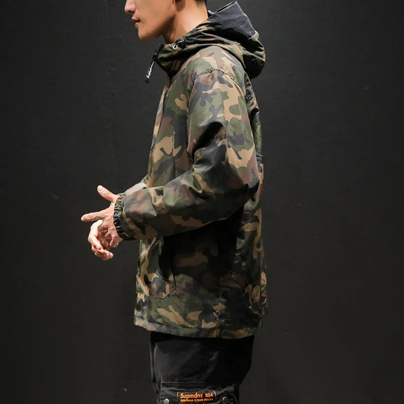 YASUGUOJI New 2022 Autumn Japanese Vintage Camouflage Jacket Men Streetwear Pullover Men Jacket Pocket Loose Hooded Mens Jackets