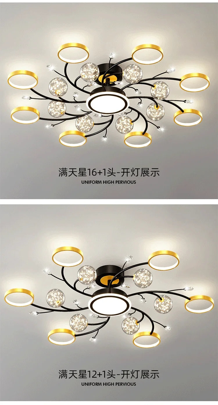Nordic Living Room Modern Simple Atmospheric Luxury Ceiling Light Romantic Starry Sky Crystal Hall Chandelier Creative Black Art