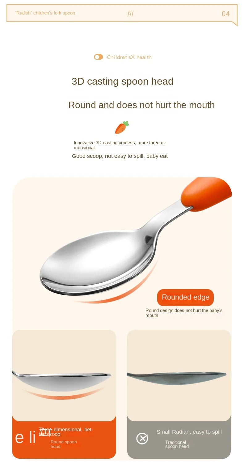 1/3PCS Baby Feeding Utensils Carrots Set Steel Spoon Fork Child Cutlery Tableware Kitchen Gadgets Cake Vegetable Fork Teaspoon