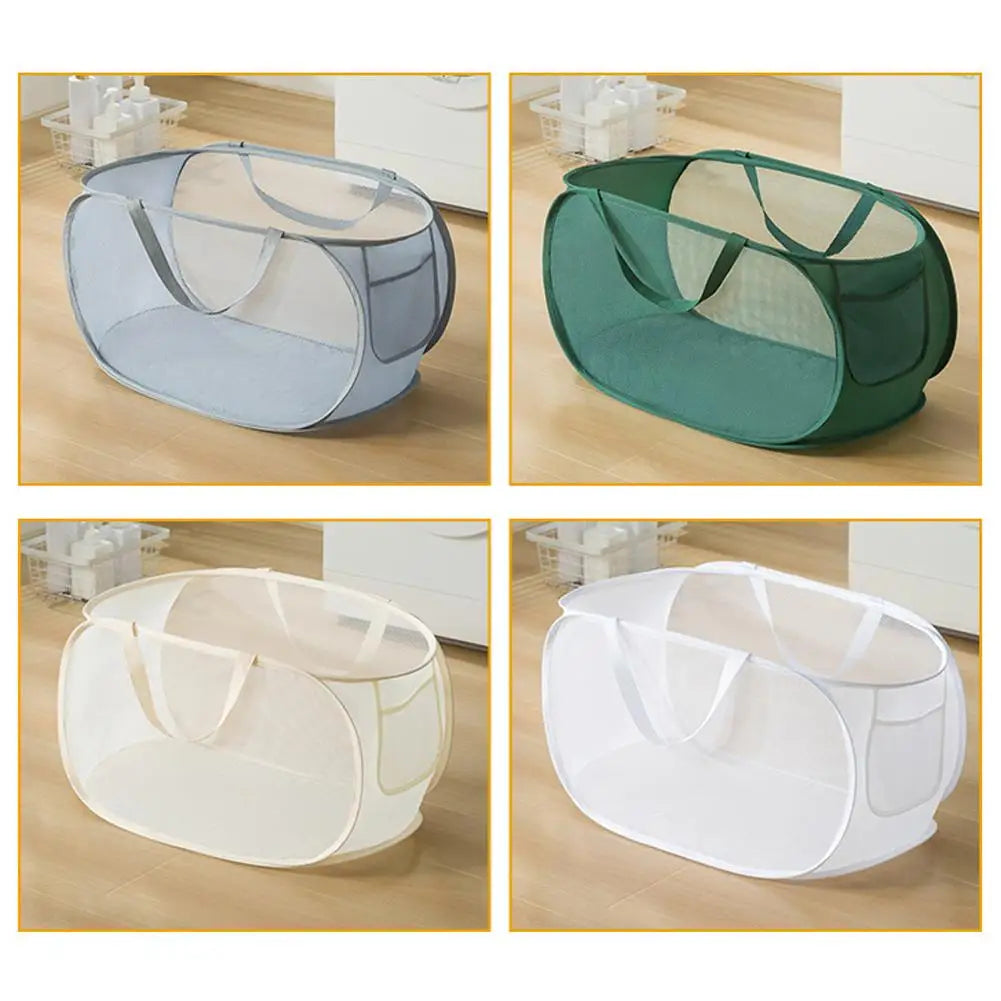 Folding Laundry Basket Organizer for Dirty Clothes Bathroom Clothes Mesh Storage Bag Household Wall Hanging Basket Frame Bucket