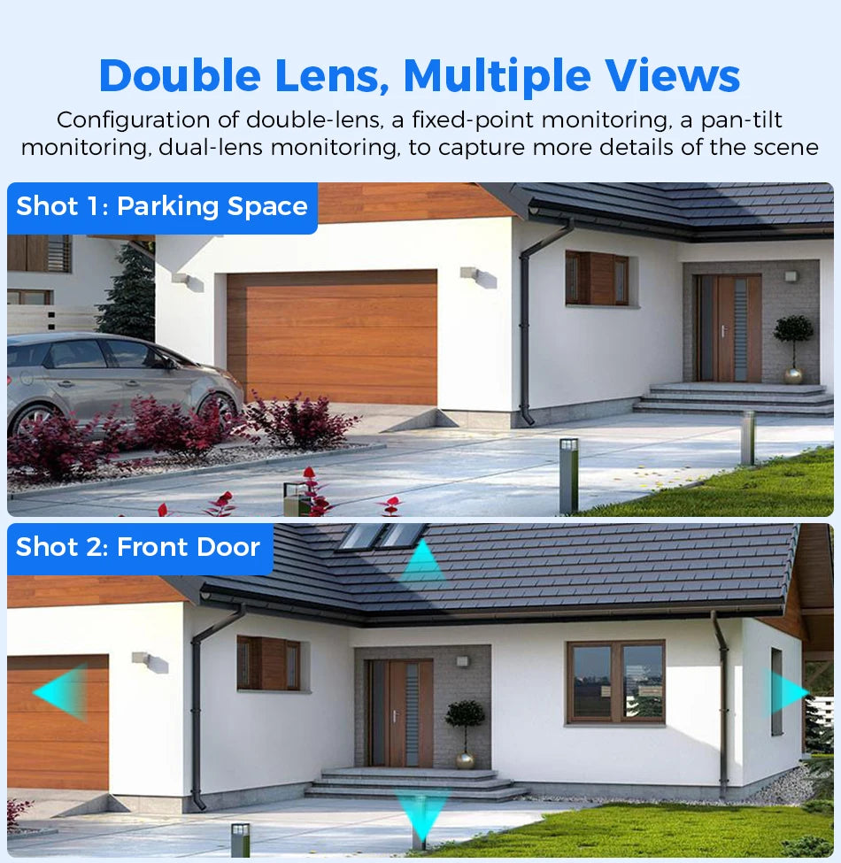 Hiseeu Wifi Surveillance Camera, Dual Lens, 4X Digital Zoom, AI Human Detect, ONVIF, Outdoor Security PTZ IP Cameras, 4K, 8MP
