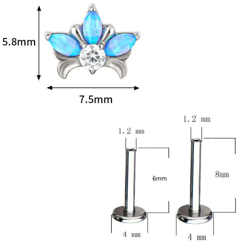 ASTM F136 Titanium EAR Stud PIERC with 4 CZ Top Cartilage Tragus Earrings Ear Lip Helix Studs Tongue Fashion Piercing Jewelry