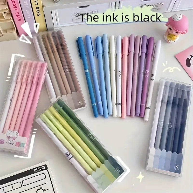6Pcs Creative Cute Morandi Color Gel Pen Kawaii Quick Drying Student Writing Ballpoint Pen School Office Stationery Supplies