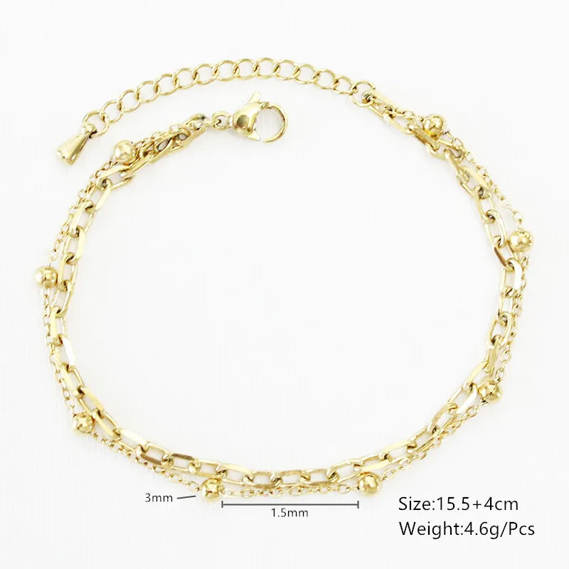 Quality Jewelry Classic Women Gift Waterproof Durable Non Fading Metal Stainless Steel Double Row Bead Chain Exquisite Bracelets