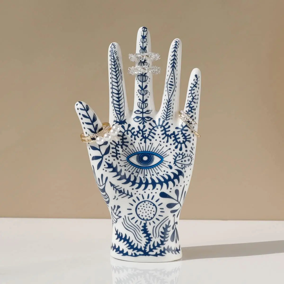 Devil's Eye of Fatima Jewelry Display Holde Ceramic Mannequin Hand Stand Designed for Necklaces, Bracelets, Rings