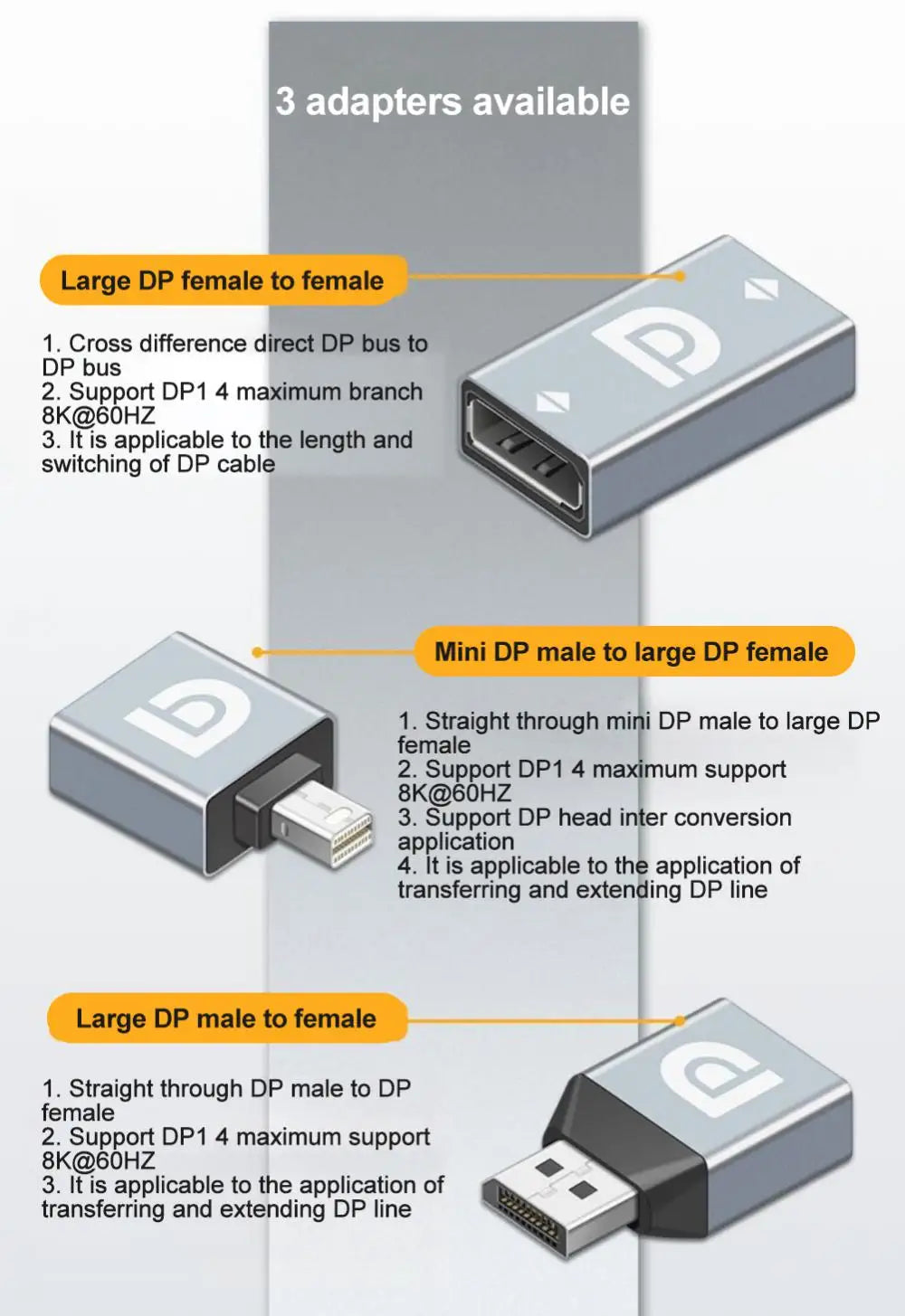 RYRA DP 1.4 HDMI-compatible Adapter Mini Display Port Converter Female To Male 8K 60Hz For Laptop Computer Monitor Projector