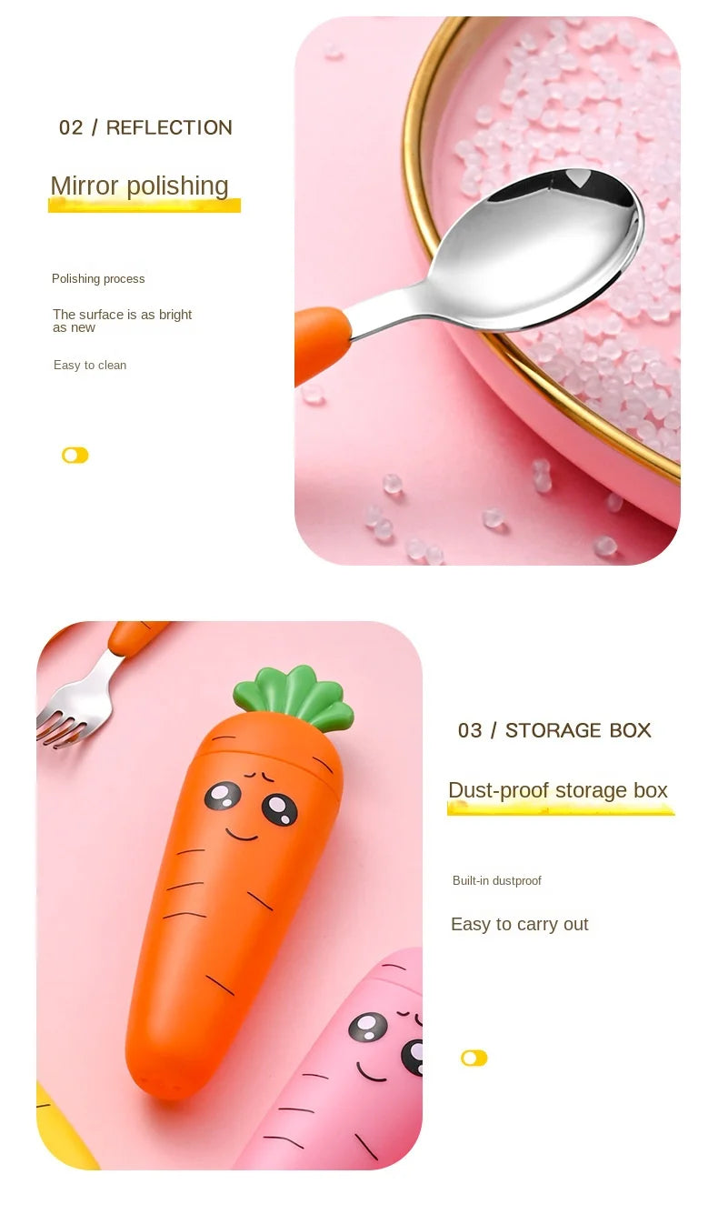 1/3PCS Baby Feeding Utensils Carrots Set Steel Spoon Fork Child Cutlery Tableware Kitchen Gadgets Cake Vegetable Fork Teaspoon