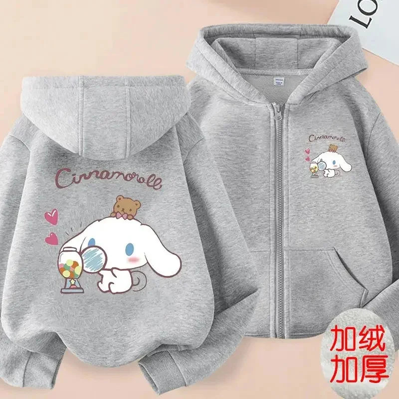 Kawaii Sanrio Cinnamoroll Cartoon Zip Up Hooded Coats Women Winter Casual Loose Warm Jackets Cute Anime Parent-Child Clothing