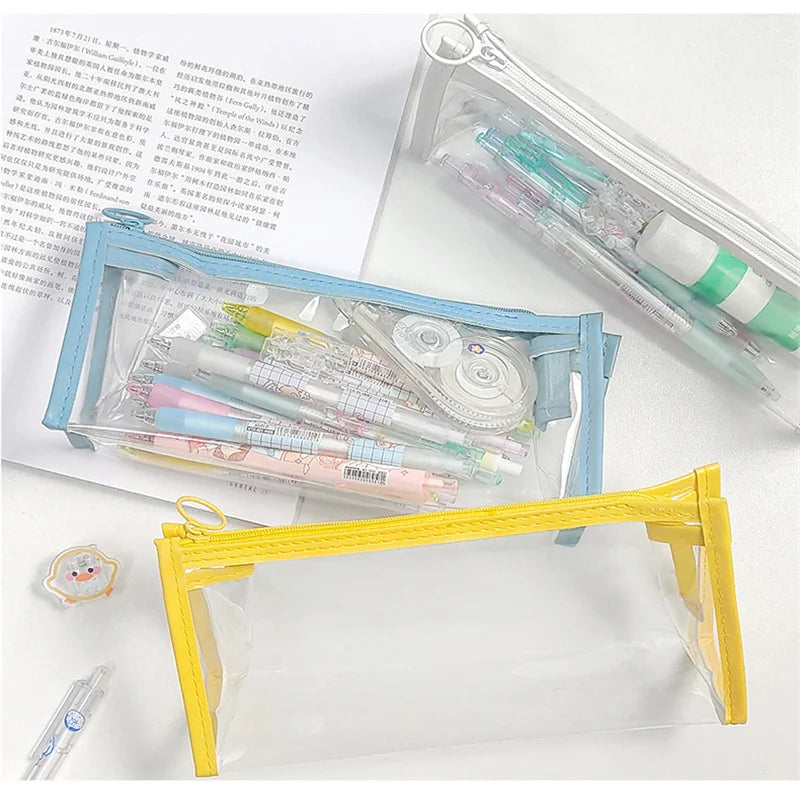 Kawaii Pencil Cases PVC Waterproof Pencil Bags Transparent Pen Pouch Trousse Scolaire School Supplies Cute Korean Stationery