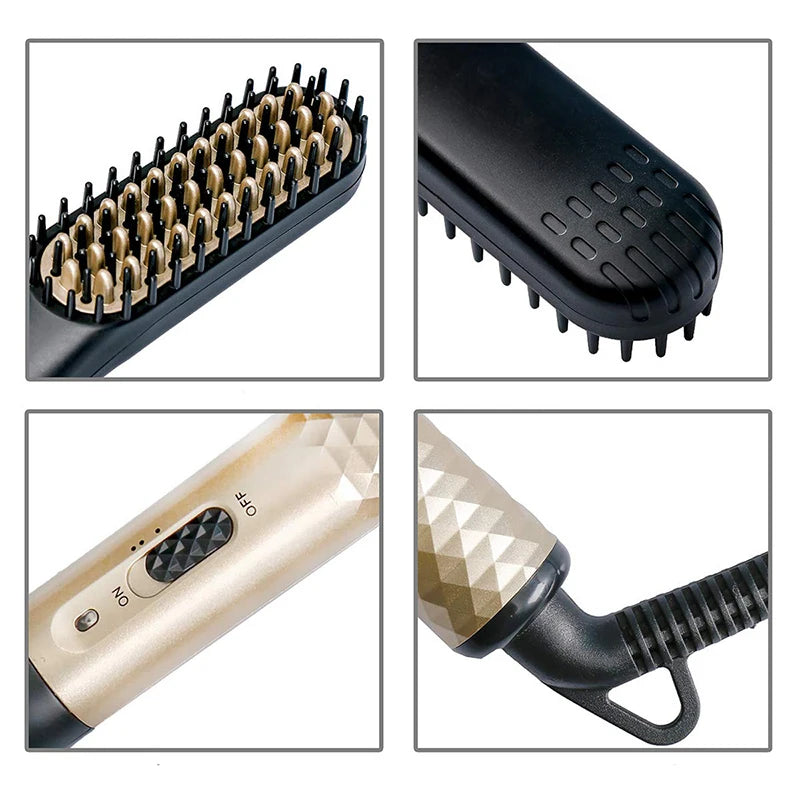 2023 New Hair Straightener Electric Negative Ion Heating Comb Men's Beard Hair Straightening Brush Dry And Wet Use Quick Styler
