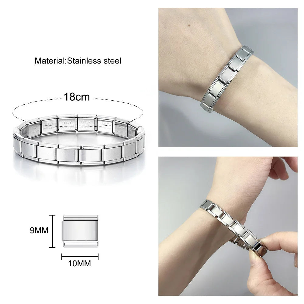 Italian Charm Bracelet Italian Modular Bracelet Block Elastic Splice Stainless Steel Bracelet for Men and Women