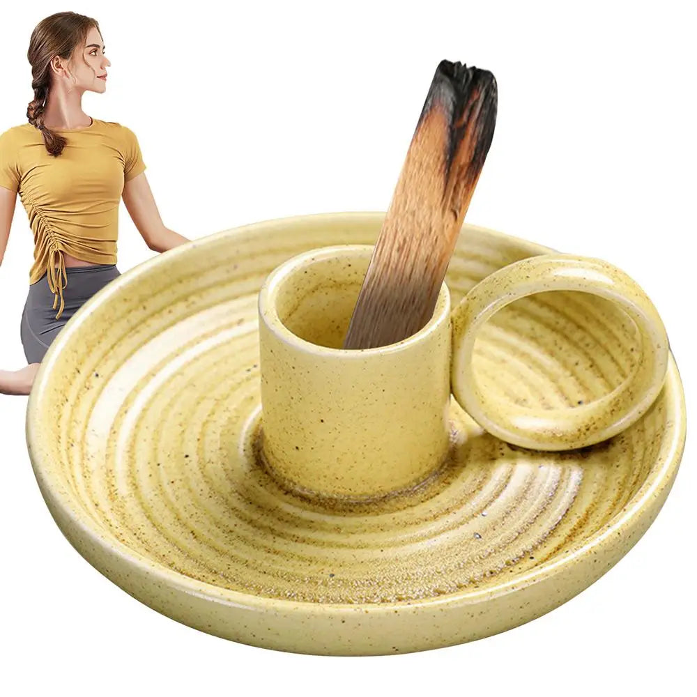Palo Santo Sticks Holder Ceramic Sage Holder Ash Catcher Incense Burner Scent Wood Stand Burning Bowl with Handle for Palo Santo