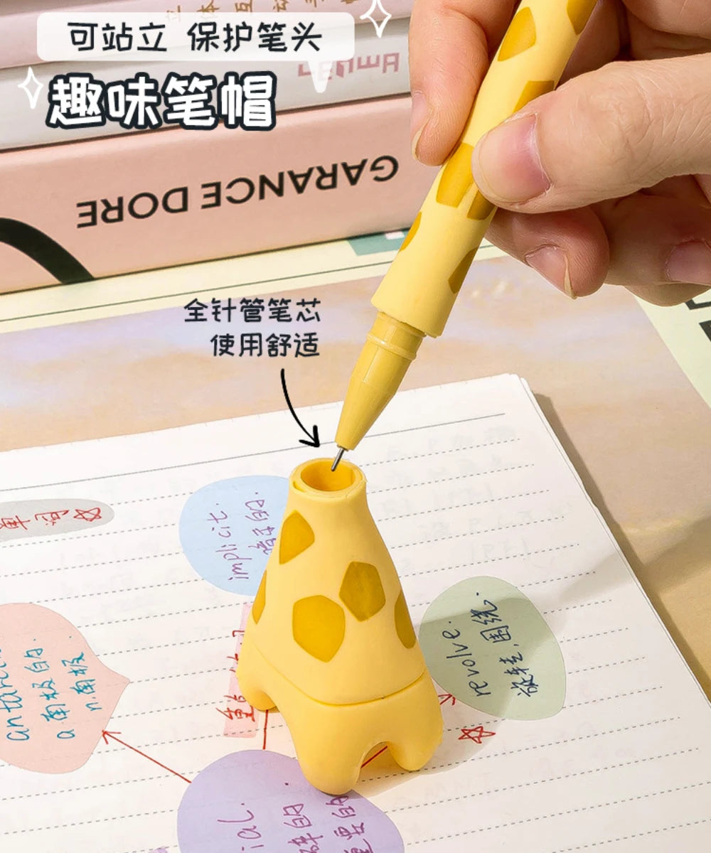 Creative Cartoon Animal Standing Gel Pen 0.5mm Black Gel Ink Pens Cute Giraffe Duck Student Quick Dry Writing Pen Kids Gift
