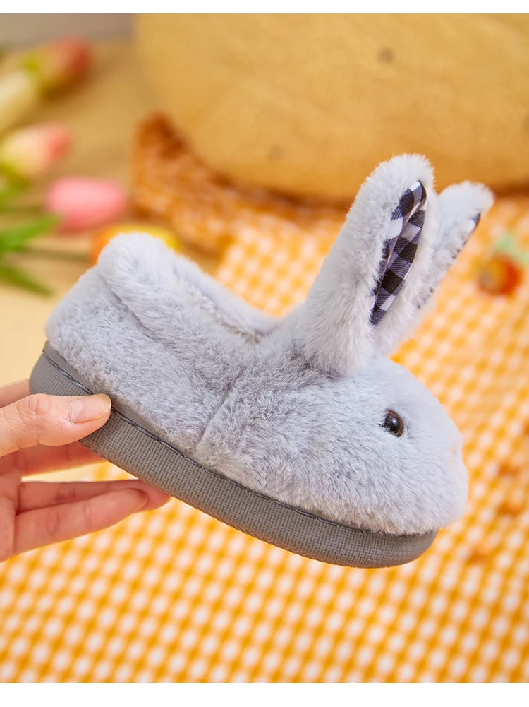 Children Indoor Slippers Winter Warm Cotton Shoes Kids Home Floor Slippers Cartoon Rabbit Anti-slip Boys Girls Plush Footwear