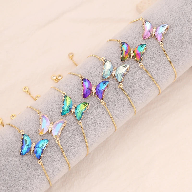 Luxurious Colorful Butterfly Zircon Stainless Steel Bracelet For Women 26cm Adjustable Bracelet Jewelry Gifts 18K Gold Plated