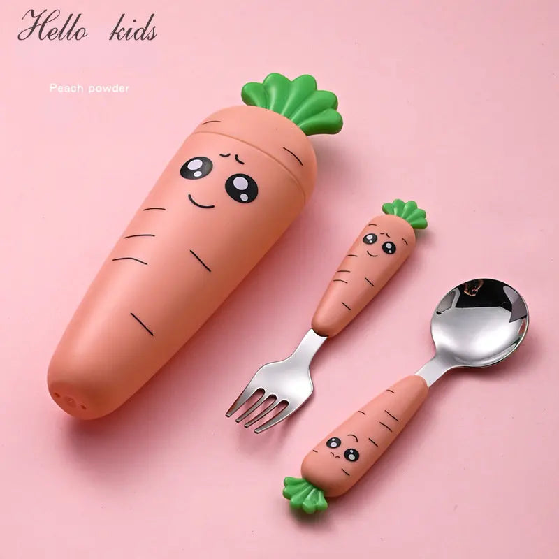 1/3PCS Baby Feeding Utensils Carrots Set Steel Spoon Fork Child Cutlery Tableware Kitchen Gadgets Cake Vegetable Fork Teaspoon