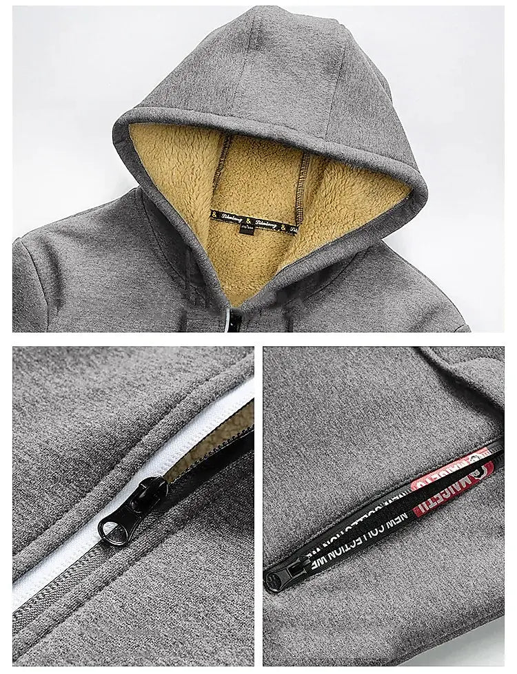 Trendy Sweatshirt Coat Front Pockets Warm Zipper Lamb Wool Jacket Men and Woman Winter Pure Color Plush Lined Cardigan Hoodie