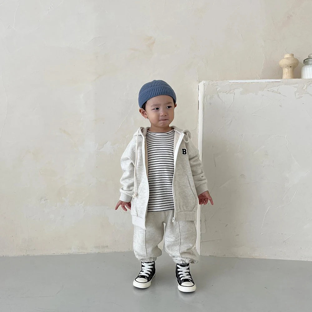 Korean INS Kids Boys Jogger Set Baby Boys Workout Jacket Hoodie +Elastic Sweatpant Sets Full Zip Hooded Child Tracksuit 1-5Y New