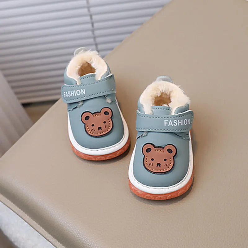 Newborn Baby Girls Boys Shoes Soft Non-slip Infant Toddler Leather First Walkers Autumn Winter Plush Warm Kids Cartoon Sneakers