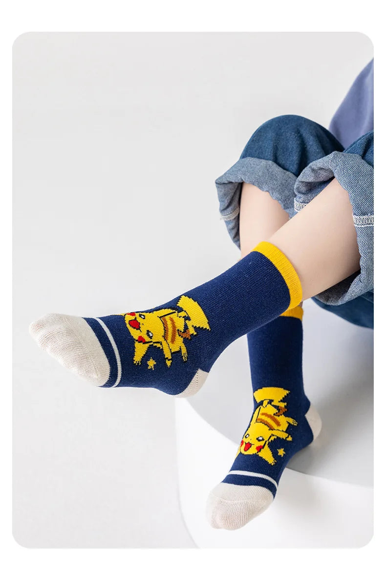 5 Pairs Pikachu Kids Socks Kawaii New Fall Winter Cartoon Boy Children Mid-calf Socks Cotton Sock for Boys Gifts