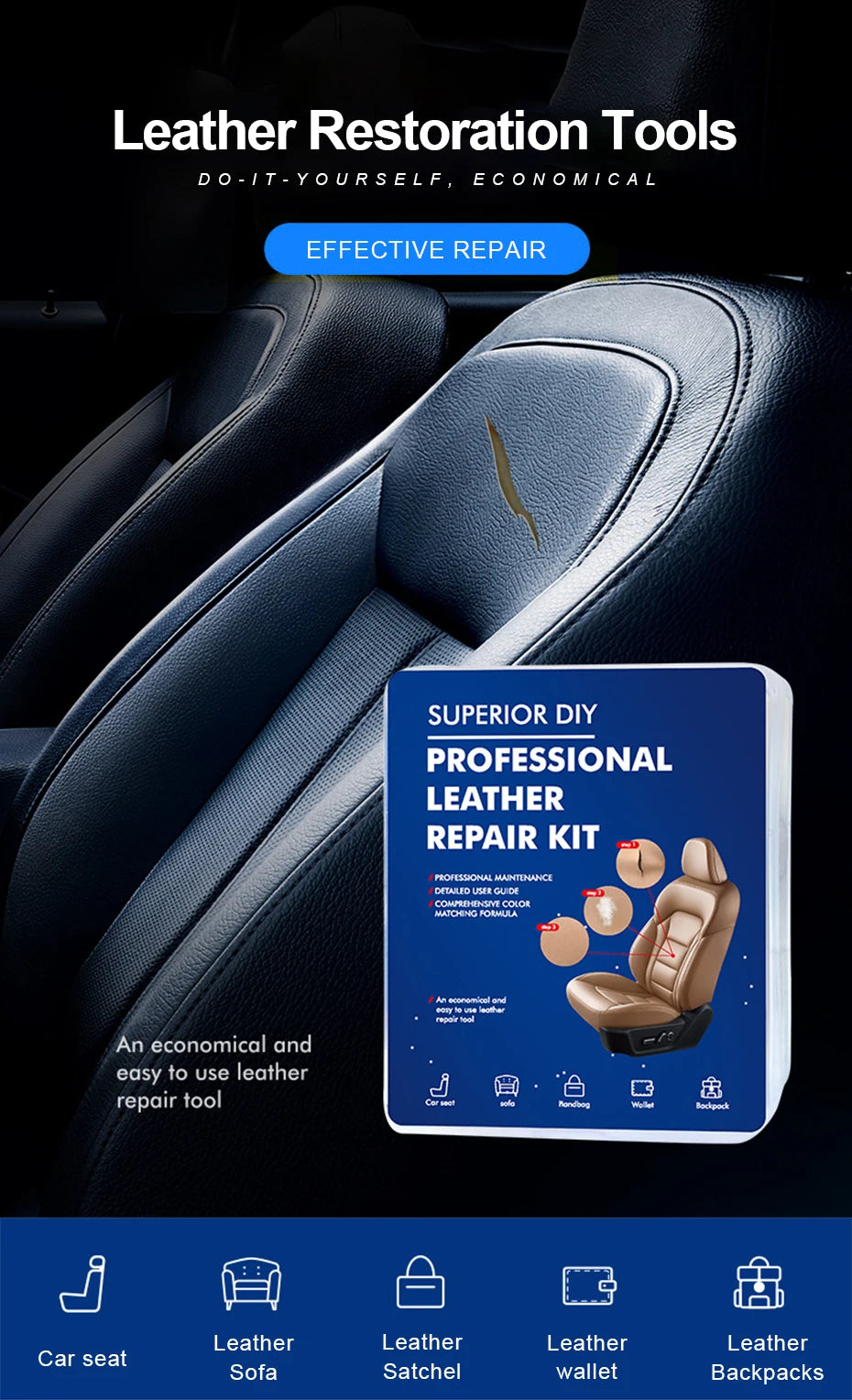Car Liquid Leather Repair Kit Leather Skin Refurbish Tools For Car Seat Coats Sofa Holes Scratches Cracks Restoration