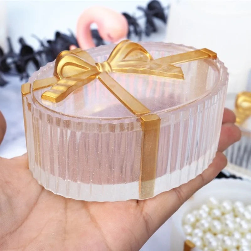 Love Storage Box Resin Crystal Silicone Mold DIY Bow Square Circular Oval Stripe Gift Gar Epoxy Mold Home Decoration Storage