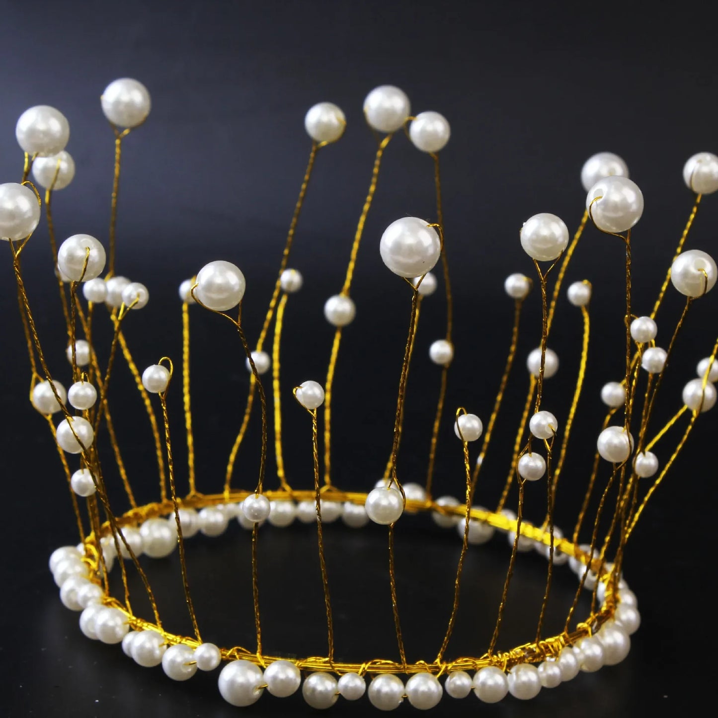 Shiny Handmade Pearl Princess Crown Cake Topper Wedding Decorating Bride and Groom Happy Birthday Hat Decoration