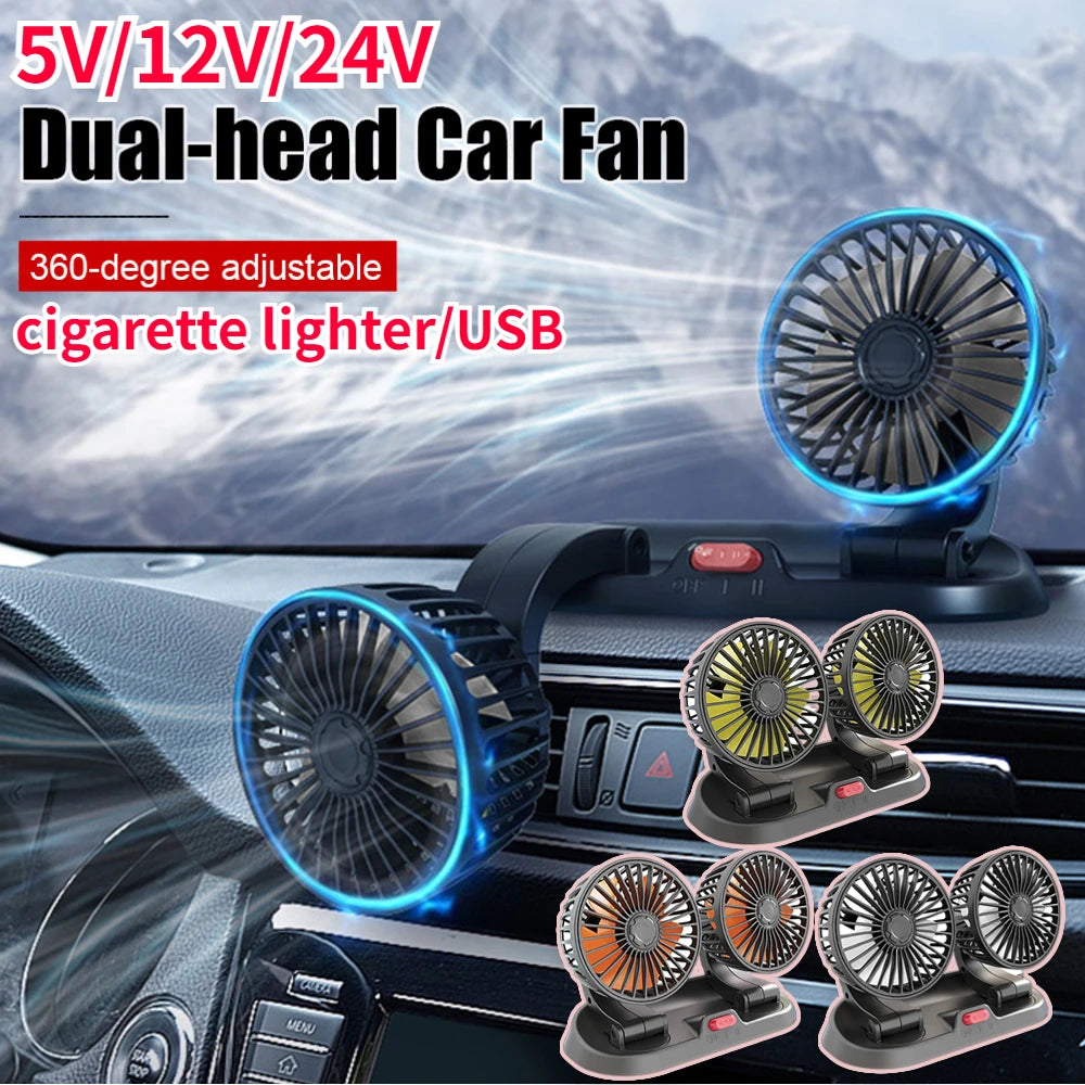 5/12/24V Car Fan Cooling Car Fan Dual Head Usb Car Fan 2 Speeds Adjustable for Auto Cooler Air Fan Car Accessories Fan