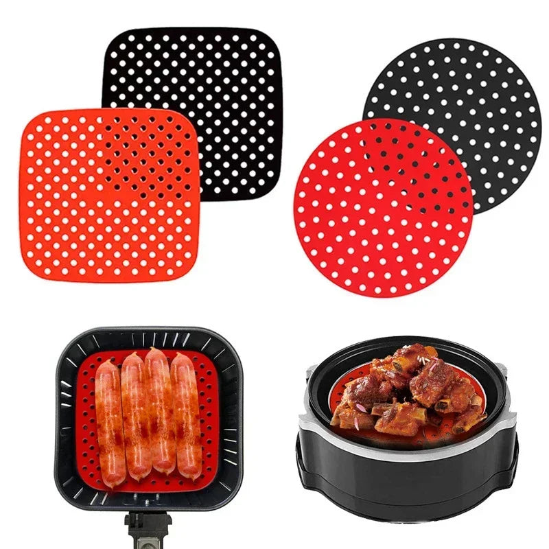 Food Grade Silicone Air Fryer Liner Non-stick Baking Mat Reusable Steamer Pad Baking Inner Liner Cooking Mat Kitchen Accessories