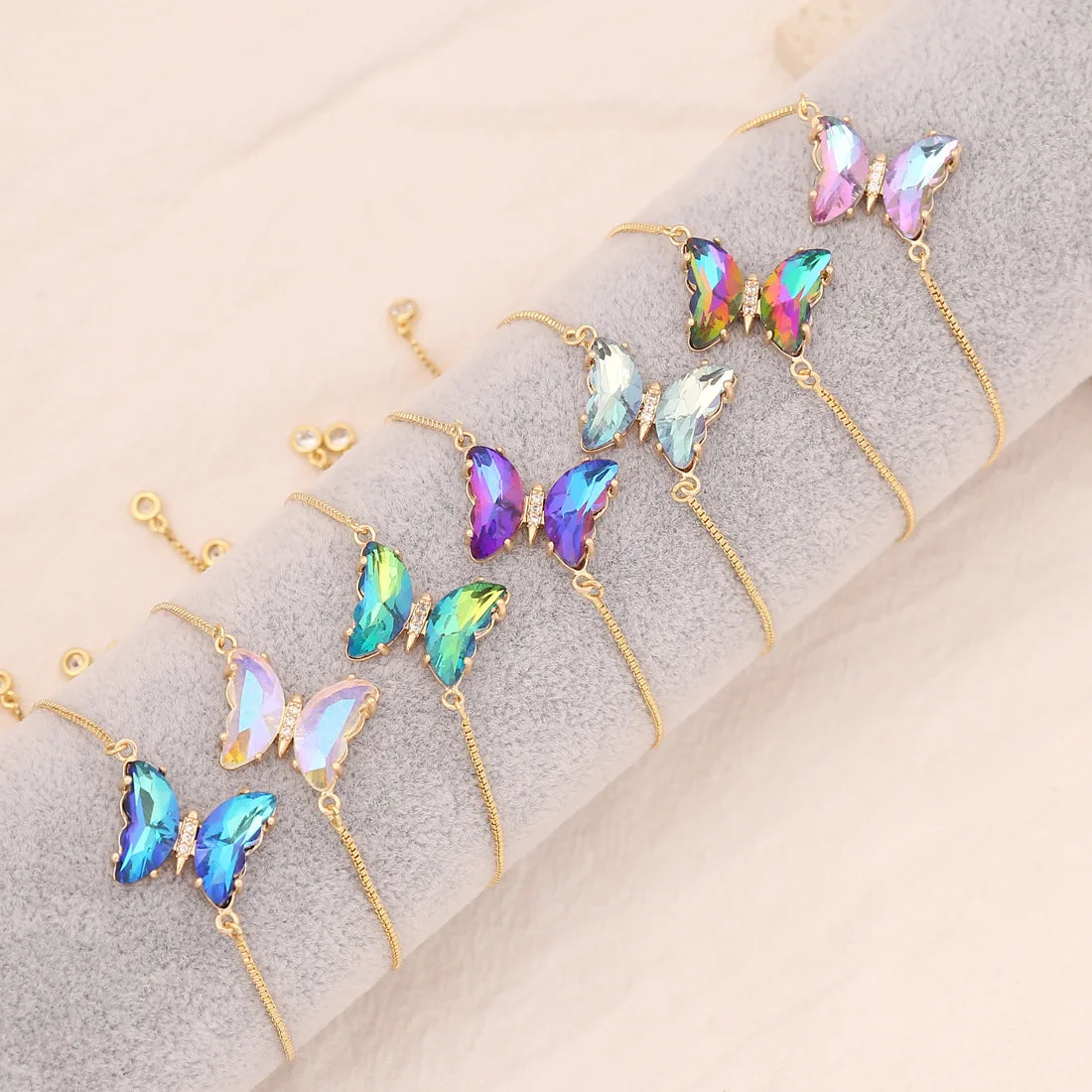 Luxurious Colorful Butterfly Zircon Stainless Steel Bracelet For Women 26cm Adjustable Bracelet Jewelry Gifts 18K Gold Plated