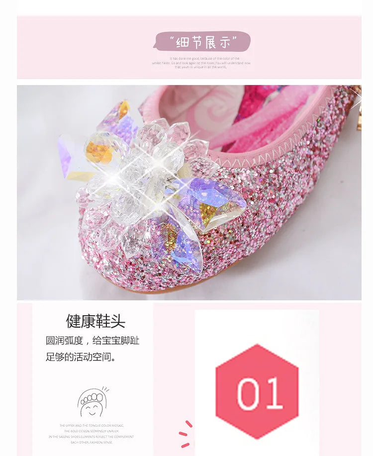 Disney Princess Crystal Shoes New Girls Single Shoes Frozen Aisha Sophia Rhinestones Shoes Performance Party Shoes Size 22-36