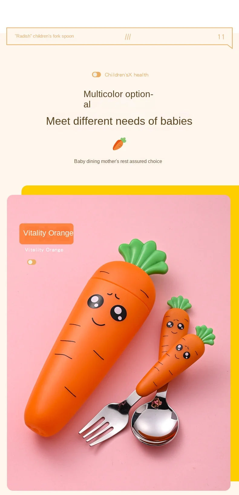 1/3PCS Baby Feeding Utensils Carrots Set Steel Spoon Fork Child Cutlery Tableware Kitchen Gadgets Cake Vegetable Fork Teaspoon