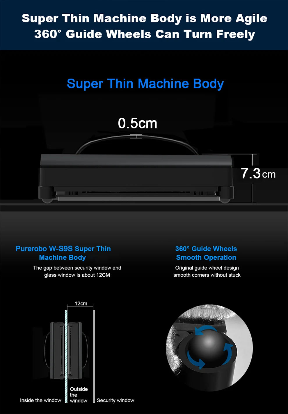 Purerobo W-S9S Window Cleaning Robot Smart APP& Remote Control Automatic Water Spray Clean Glass Electric Vacuum Cleaner Robot